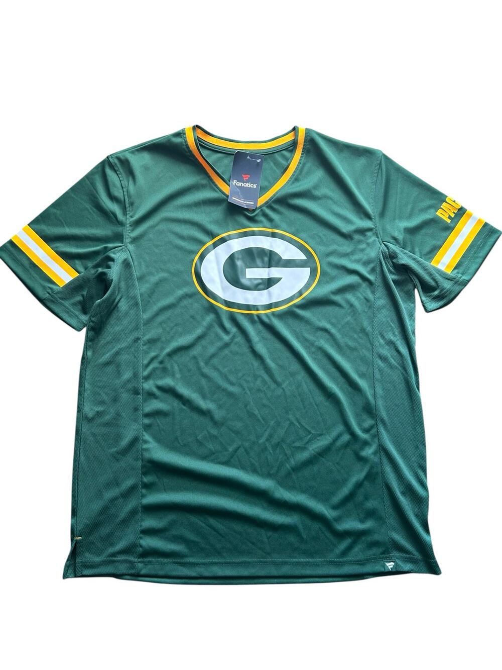 Green Bay Packers Fanatics Green Short Sleeve V-Neck Graphic Jersey Mens XL NWT